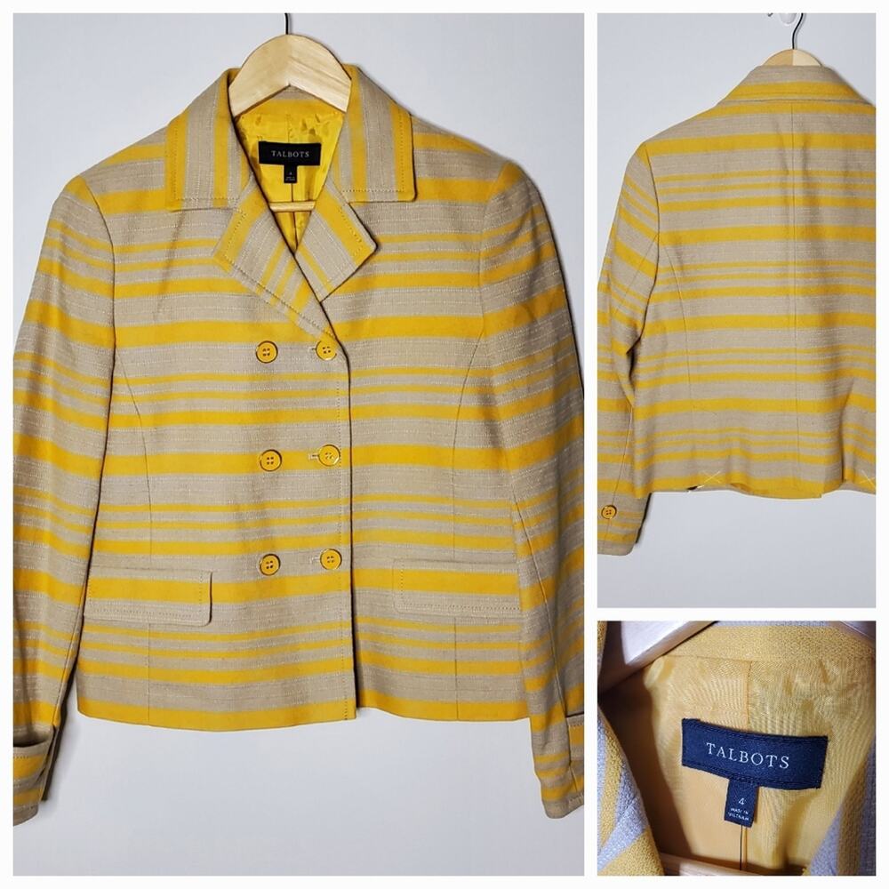 Talbots Gold & tan striped Cropped linen career blazer Size 4 New with tags